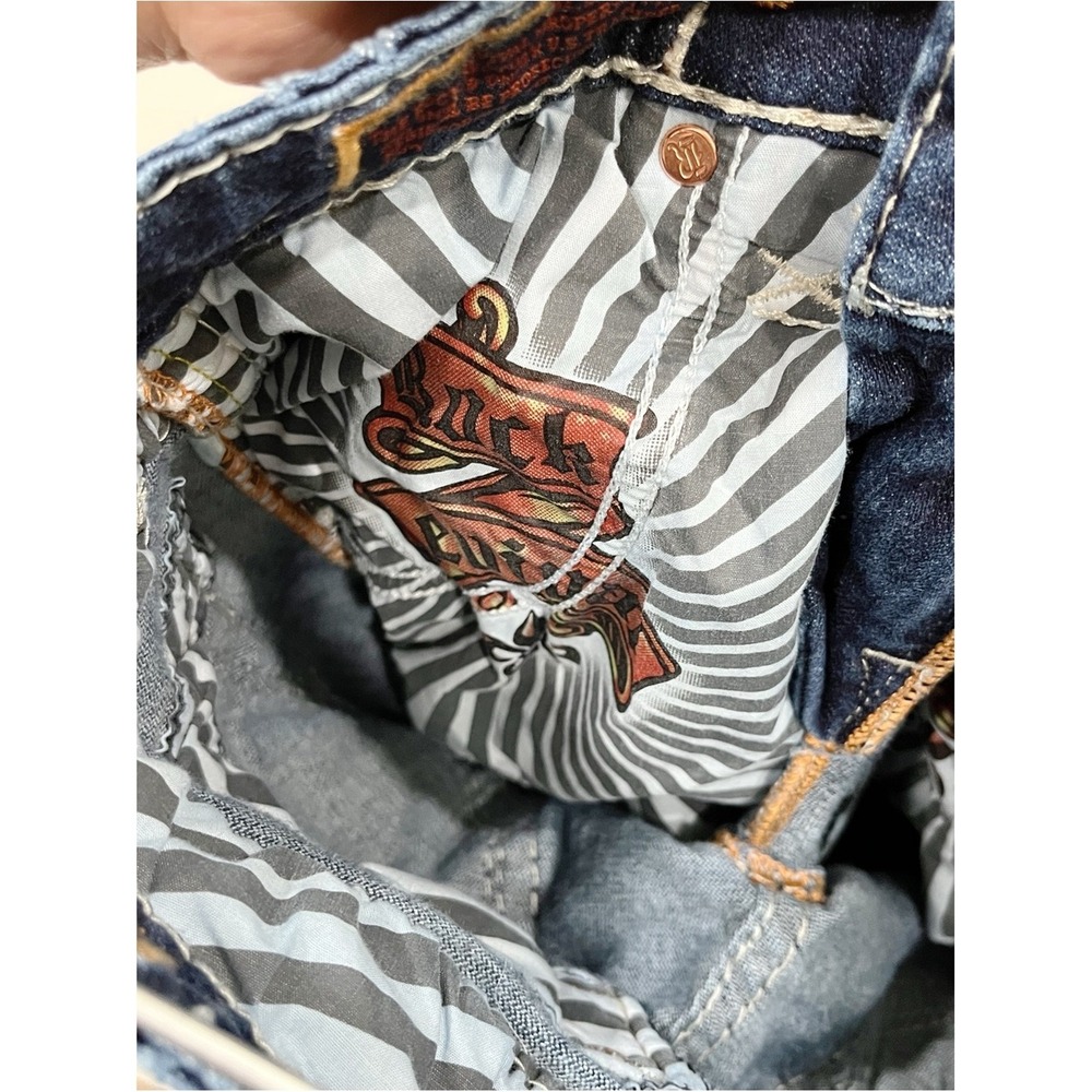 Rock Revival Delicioso Boot Cut Jeans 27x30 Fleur De Lis Embroider Stretch Denim - Picture 13 of 15